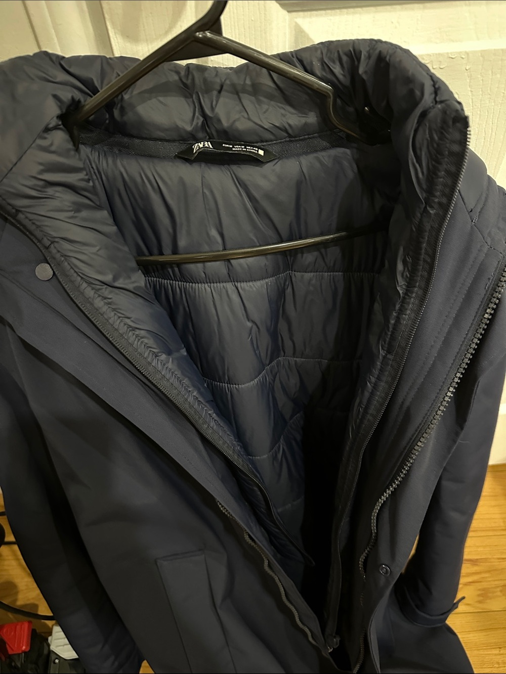 Zara Dark Navy Quilted Hooded Parka